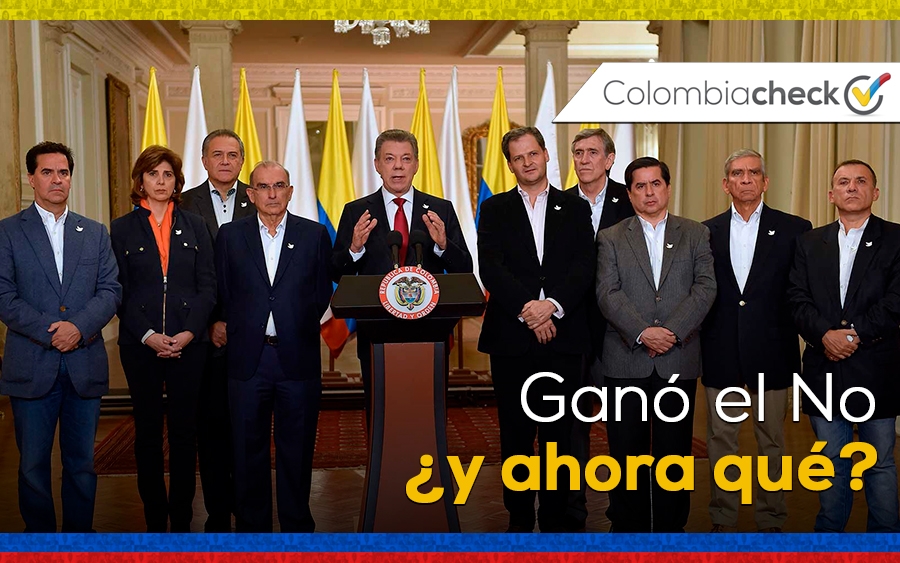 Alocución del presidente Juan Manuel Santos, junto a su equipo de negociadores, donde acepta la derrota. 