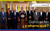 Alocución del presidente Juan Manuel Santos, junto a su equipo de negociadores, donde acepta la derrota. 